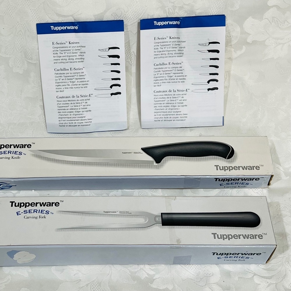 NEW (NIB) Tupperware E-Series Carving Knife and Fork Set - Black (LAST one)